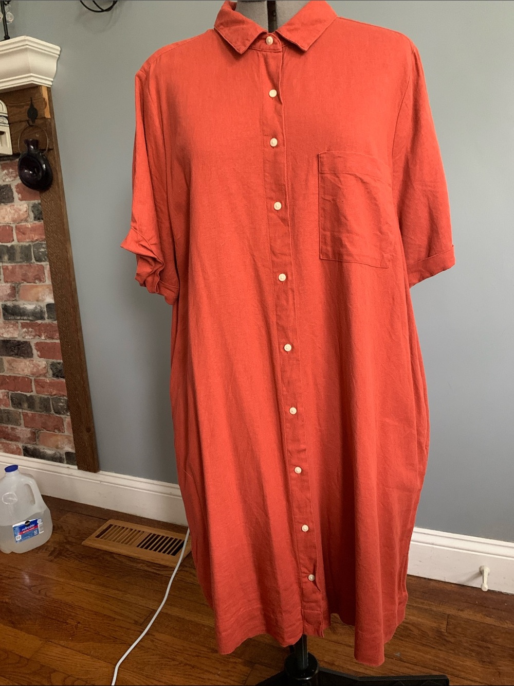 Old Navy Women's Button-Front Dress  Linen blend in Terracotta (rust)